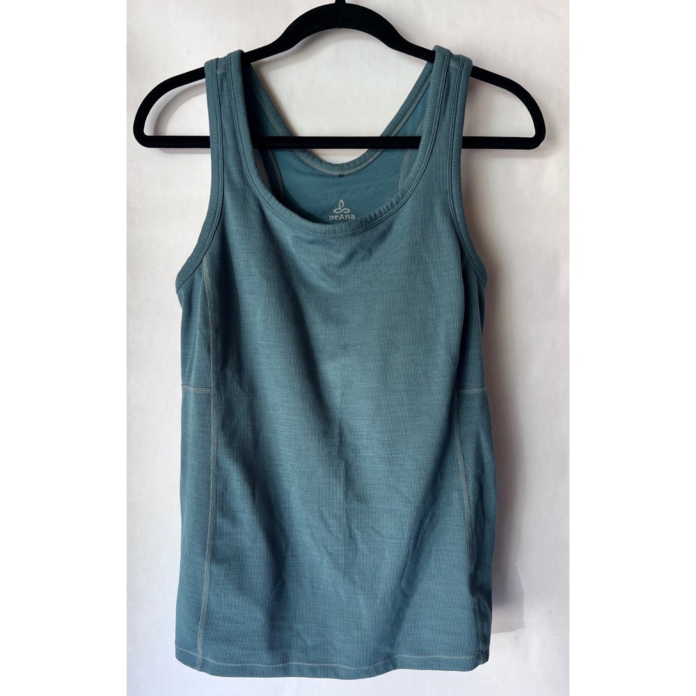 Prana Becksa Tank Top Teal Blue Ribbed Built-in Shelf Bra Racerback W11190676 L